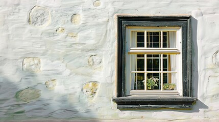 Wall Mural -   A window with potted plant on its sill, captured in close-up focus