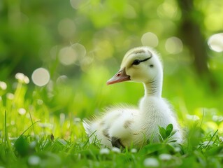 Wall Mural - duck on a green grass