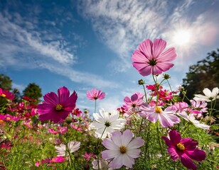 Cosmos Garden against blue sky