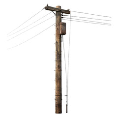 a detailed image of an old wooden electric pole with wires showcasing rustic features and utility in