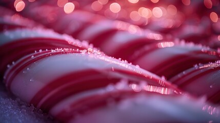 Sticker - Close-up of candy canes with a blurred background. AI.