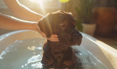 Canvas Print - A dog taking a bath. AI.