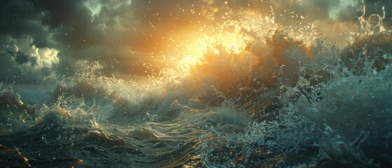 Wall Mural - waves crashing under a stormy sky. ai.