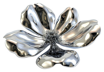 Poster - PNG 3d render of flower jewelry brooch silver.