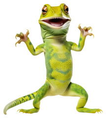 Sticker - PNG Happy smiling dancing gekko amphibian wildlife reptile.