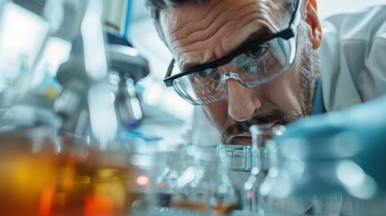 Wall Mural - a scientist examines samples in a well-equipped laboratory, surrounded by scientific instruments and