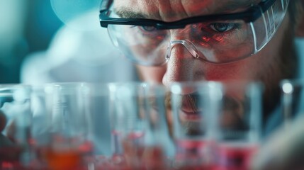 Wall Mural - a dedicated researcher works meticulously in a laboratory filled with glass test tubes and scientifi