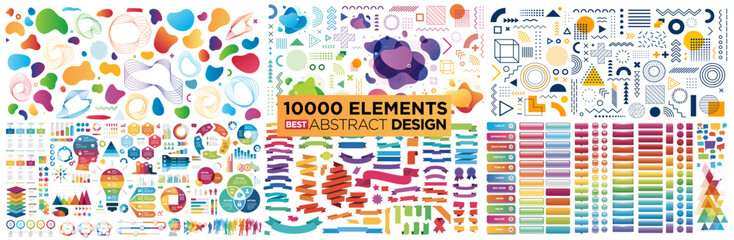 Wall Mural - 10000 Elements design: Ribbons,abstracts, arrows , infographics, geometrics, buttons, ...