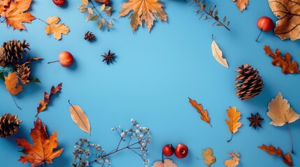 Sticker - Blue background with autumn flat lay