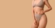 © Pixel-Shot - Beautiful young African-American woman in stylish underwear on beige background with space for text