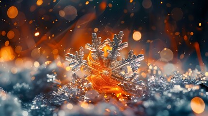 Wall Mural - A snowflake is on top of a pile of snow