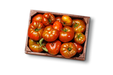 Canvas Print - Assorted tomatoes in rustic crate