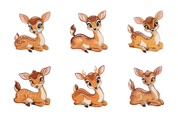  Cute deer stickers set on a white background PNG