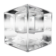 Sticker - PNG A cube outline silver glass white background.