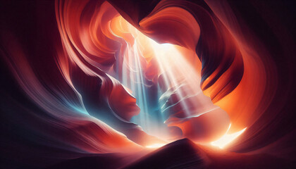 Wall Mural - Beautiful Antelope Canyon, smooth lines, ray of lights, colorful wall, smooth shadows, nature background, digital illustration, digital painting, cg artwork, realistic illustration, 3d render