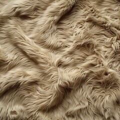 a close-up of beige faux fur showing a soft, fluffy texture. the concept of fabric and textile textu