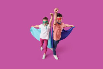 Poster - Pupils dressed as superheroes on purple background