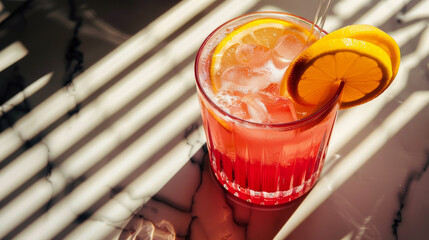 Sticker - A glass of red drink with a slice of orange on top