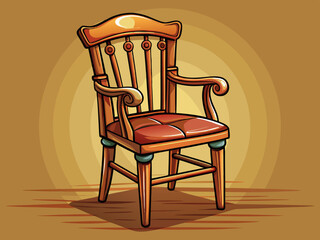 Wall Mural - Cartoon vector illustration of wooden classic vintage chair on wooden isolated background