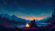 © Pat J. - Illustration of Couple cuddling by a campfire under a starry night sky