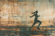 © Babb - A woman running in a painting with a background of a beach
