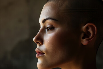 Sticker - A woman with a shaved head and a nose piercing