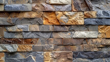 Wall Mural - Textured brown stone brick wall cladding background