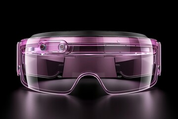 Sticker - Transparent smart glasses with a sleek design set in a futuristic illuminated environment highlighting advanced technology.