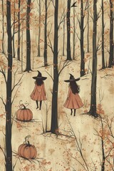 Poster - Two Witches Walking Through the Autumn Forest