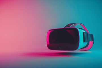 Wall Mural - futuristic vr headset with pink and blue glow in minimalistic setting emphasizing cutting edge techn