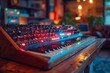 © Sebastian - Modern Synth Keyboard With Vibrant Lighting In A Cozy, Creatively Lit Studio Setting.