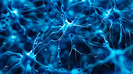 Wall Mural - A close up of a bunch of blue neurons