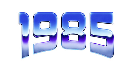 Year 1985 written in retro 1980s style chrome text effect isolated on transparent background