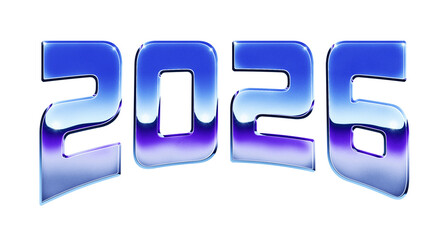 Wall Mural - Year 2026 written in retro 1980s style chrome text effect isolated on transparent background