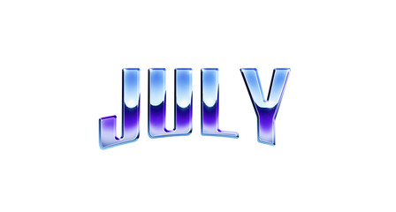 ‘July’ written in retro 1980s style chrome text effect isolated on transparent background