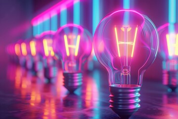 Wall Mural - neon pink light bulbs in futuristic corridor emphasizing innovation and sleek design