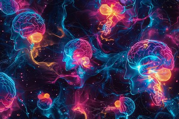 Wall Mural - abstract brain and light bulbs in cosmic design highlighting creativity and innovation
