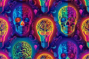 Wall Mural - colorful light bulbs in neon array highlighting modern design and creative thinking