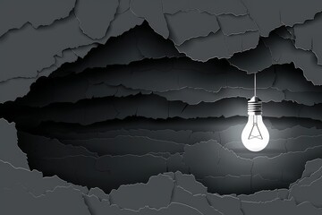 Poster - Black and White Light Bulb in Abstract Setting Highlighting Creativity and Minimalism