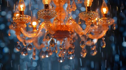 A chandelier with a lot of crystals and lights hanging from it