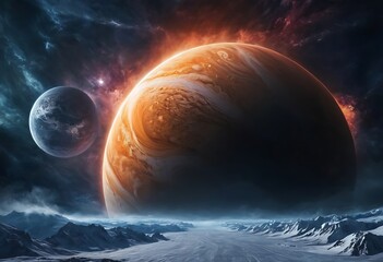 Wall Mural - a planet tidally locked to its star, with one side perpetually bathed in light and the other in eter