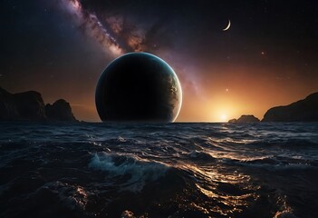 Wall Mural - a planet tidally locked to its star, with one side perpetually bathed in light and the other in eter