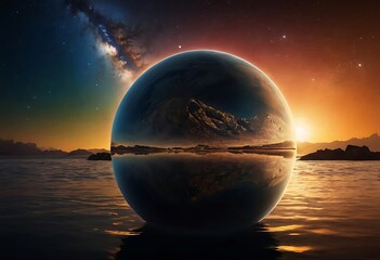 Wall Mural - a planet tidally locked to its star, with one side perpetually bathed in light and the other in eter
