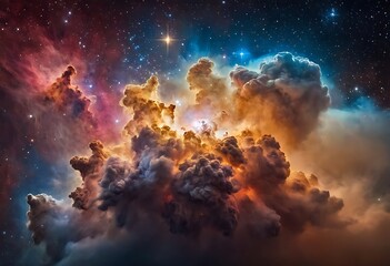 Wall Mural - a dense cluster of young, bright stars surrounded by clouds of gas and dust, illuminating the space 