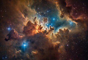 Wall Mural - a dense cluster of young, bright stars surrounded by clouds of gas and dust, illuminating the space 