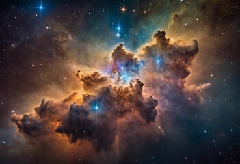 Wall Mural - a dense cluster of young, bright stars surrounded by clouds of gas and dust, illuminating the space 