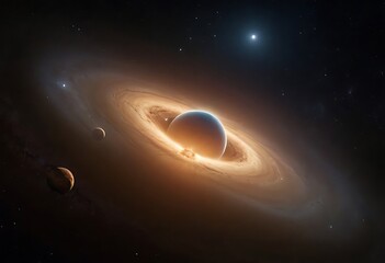 Wall Mural - a protoplanetary disk around a young star, with clumps of dust and gas indicating the formation of n