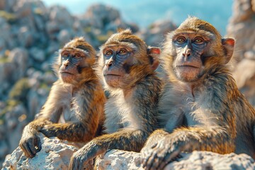 Sticker - Three Monkeys Sitting on a Rock