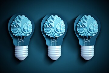 Sticker - Three blue brain lightbulbs on a dark background symbolizing uniformity in creative thinking