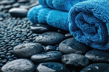 Spa Isolated. Zen Basalt Stones and Towels Concept for Beauty and Health